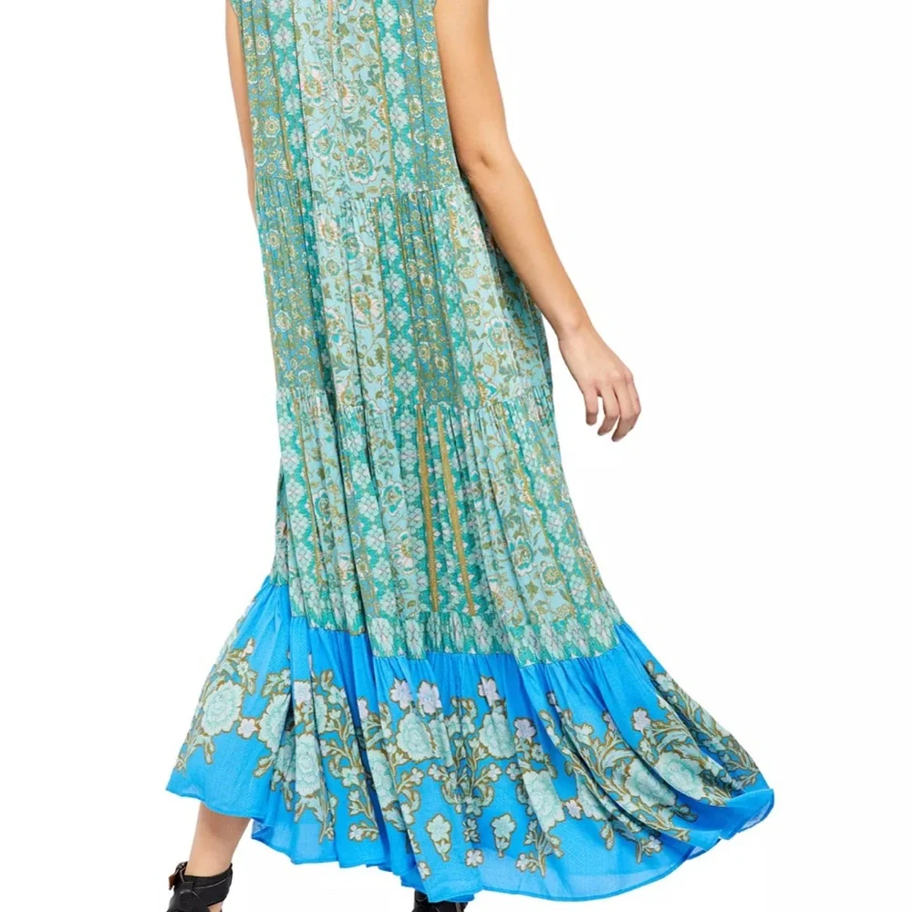 FREE PEOPLE Hanalei Bay Maxi Dress Blue Size Medium Turquoise Multi - Picture 6 of 16